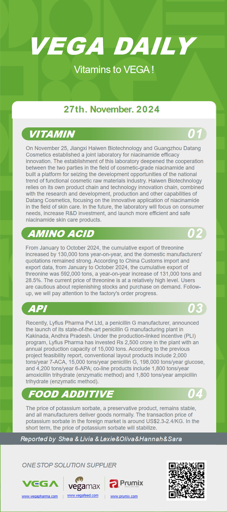 Vega Daily Dated on Nov 27th 2024 Vitamin Amino Acid APl Food Additives.png